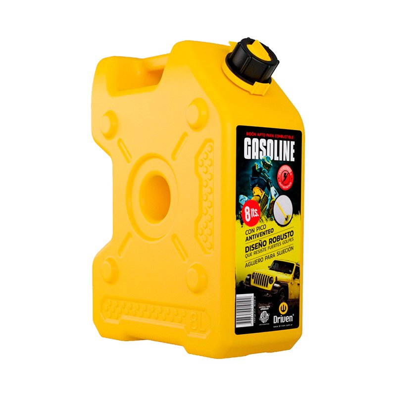 Bidón 8 Lts combustible, color amarillo extra chato.